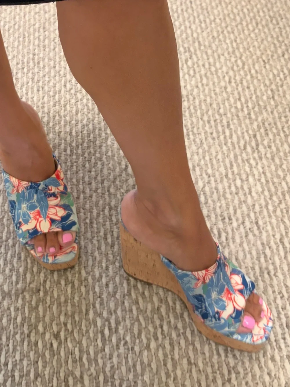 Jessica Simpson Blue Floral Cork Wedge Slides